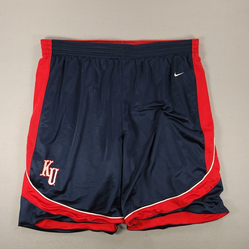VINTAGE Nike Kansas Jayhawks Basketball Shorts Mens 2XL Blue KU NCAA Y2K